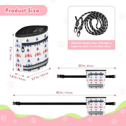 Independence Day Pattern Water-Resistant Dog Treat Pouch, 3 Ways to Wear Treat Bag with Magnetic Closure & Reflective Strip, Hands-Free for Pet Training, Walking