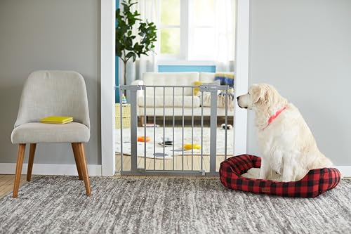 Safety 1st Easy Install Baby Gate for Doorways, Auto-Close Pressure-Mounted Magnetic Latch, Indoor Dog Gates, No Drilling, Fits 29"-38", Grey - color: Gray