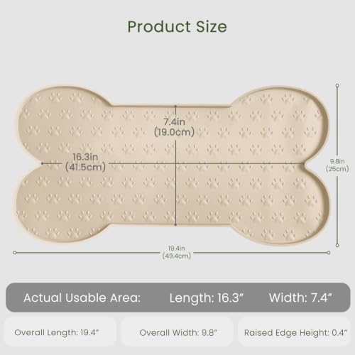 PWTAA Dog Food Mat Anti-Slip Silicone Dog Bowl Mat Thicker Pet Placemat Waterproof Cat Feeder Pad with Raised Edge Puppy Kitten Feeding Mats Suitable Small Medium-Sized Dogs Cats Eating Tray - 2PCS - color: Beige, size: 19.4" x 9.8"-2PCS