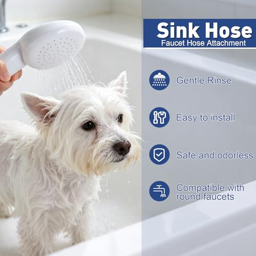 Dog Shower Hose Attachment for Faucet - 6.5ft Sink Hose for Bathtub Faucet | with Showerhead and Tie Connector, Portable Sink Hose for Fits Round Bathtub Faucet, Bathroom, Wash hair, Outdoor Cleaning