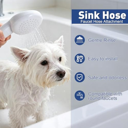 Dog Shower Hose Attachment for Faucet - 6.5ft Sink Hose for Bathtub Faucet | with Showerhead and Tie Connector, Portable Sink Hose for Fits Round Bathtub Faucet, Bathroom, Wash hair, Outdoor Cleaning