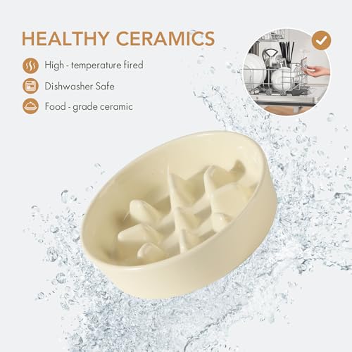 Havniva Ceramic Slow Feeder Dog Bowls, 1.2 Cups Dog Bowl Slow Feeding for Small and Medium Breed, 7.3inch Puzzle Dog Food Bowl Slow Feeder Non-Slip Anti-Gulping and Anti-Choking Reduces Bloating - color: 1 x Light Yellow-C, size: 7.3inch