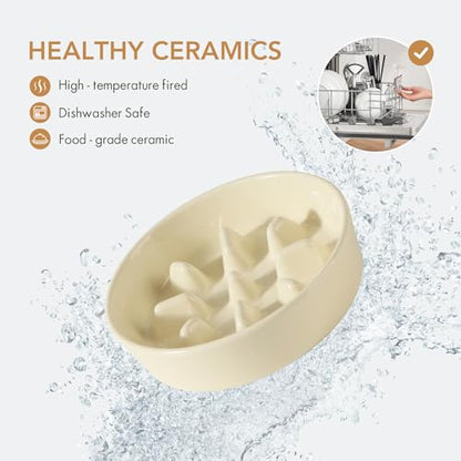 Havniva Ceramic Slow Feeder Dog Bowls, 1.2 Cups Dog Bowl Slow Feeding for Small and Medium Breed, 7.3inch Puzzle Dog Food Bowl Slow Feeder Non-Slip Anti-Gulping and Anti-Choking Reduces Bloating - color: 1 x Light Yellow-C, size: 7.3inch