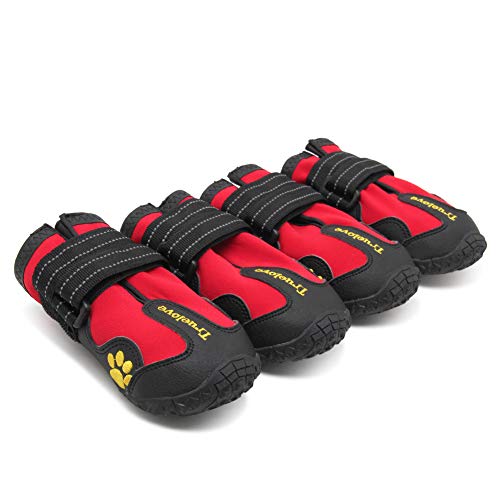 Truelove Dog Boots Waterproof Dog Shoes with Reflective Straps for Small Medium Large Dog, Size 5 (Pack of 4) - color: Red, size: Size 5: 2.83"x2.24" (L*w) (Pack of 4)