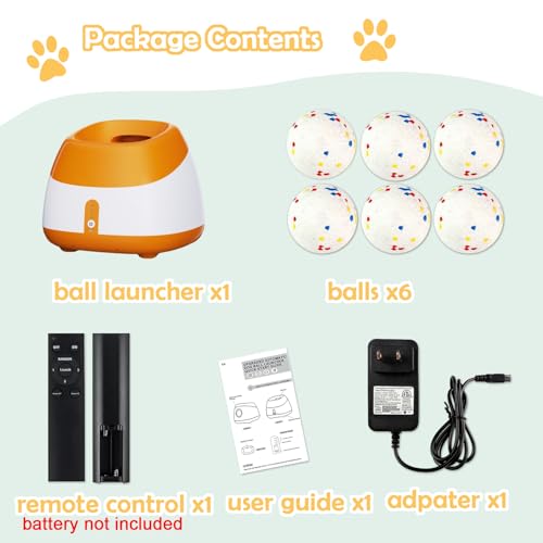 Automatic Dog Ball Thrower Launcher Interactive Toys, Auto Dog Ball Launcher for Medium to Large Dogs, Remote Control Tennis Balls Machine for Dogs, Pet Mental Stimulation Toys, with 6 Balls - color: orange