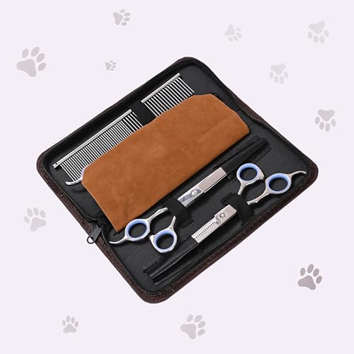 Dog Grooming Scissors Kit - Best Tools for Goldendoodles & Poodles- Straight, Curved & Thinning Shears - Golden Doodle Grooming Professional Grade Stainless Steel, 4 Pc Set (Long Silver) - size: Long