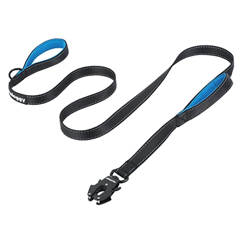 Strong Heavy Duty Dog Leash - 4ft Reflective Nylon Training Leash with Soft Padded Double Handle & Auto Lock Frog Clip - Safety Traffic Control for Large Medium Small Dogs No Pull Walk Black Blue,4ft - color: Black Blue, size: 4FT x 1" x 2.8MM