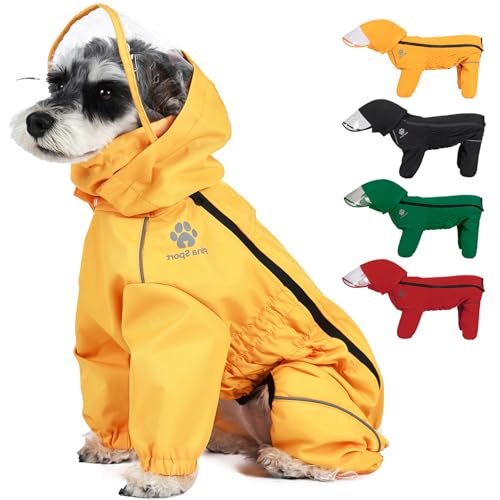 PINA Dog Raincoat with Hood, Lightweight Dog Jacket, Poncho with Reflective Strap and Pocket, Full Wrap Design for Wet Weather - color: Yellow, size: XL(chest:21.6in)