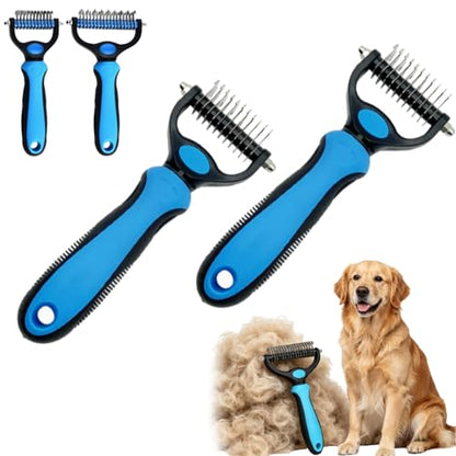 Whimsyard Dog Brush, Dual-Groom Pro All Pets Detangling Brush, Pet Pro Grooming Tool, Universal Detangling Comb for Dogs, Double-Sided Stainless Steel for Coat Care & Shedding Removal (Blue*2/S) - color: Blue*2/S