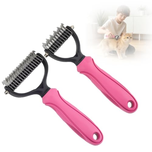 Double-Sided Pet Grooming Tool for Dogs & Cats, Undercoat Rake Pet Brush, Dematting Comb for Dogs and Cats, Multifunctional Dematting Too, Deshedding Grooming Brush for Long & Short Hair(Pink，Mix) - color: Pink, size: Mix