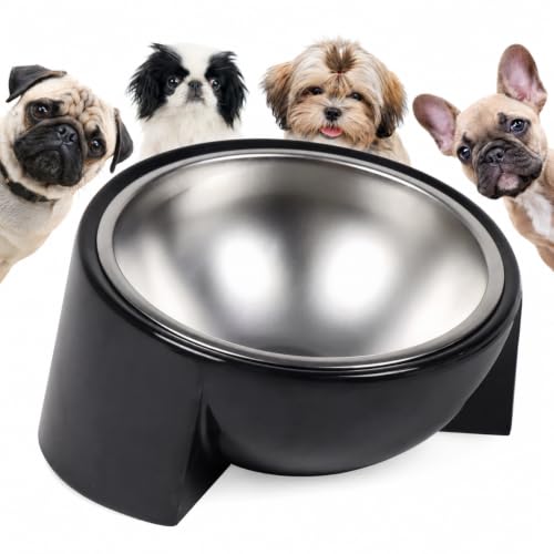 Tilted Dog Bowl for Flat-Faced & Senior Dogs, 15° Slanted Stainless Steel Dog Food Bowl, Elevated Pet Feeder for Small & Medium Dogs, Comfortable Eating Design (Black, M (420 ML / 1.5 Cups)) - color: Black