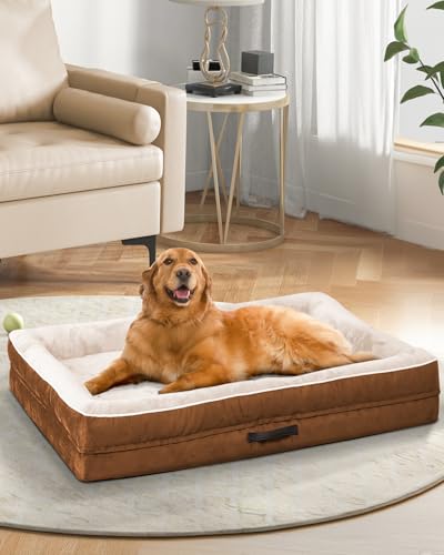 Upvilla XXL Orthopedic Dog Bed, Four-Sided Cushioned Egg-Shaped Foam Dog Sofa, Waterproof Removable Cover, Pet Sofa Bed with Non-Slip Base, Giant Dog Bed,Brown - color: Brown, size: 54"l X 36"w X 7.5"th