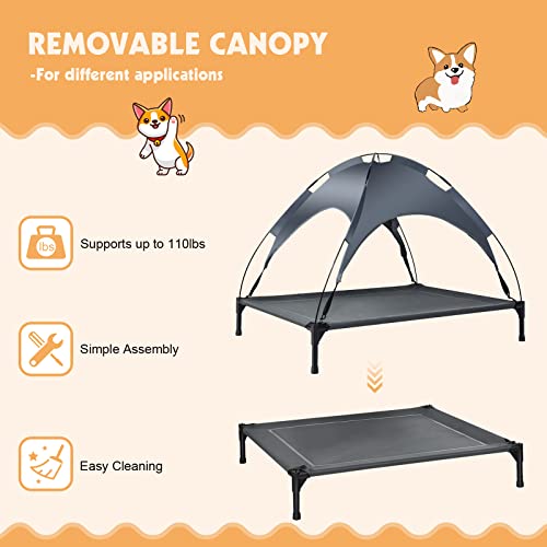 Elevated Dog Beds, Indoor Outdoor Raised Pet Bed, Portable Cooling Puppy Cot with Breathable Mesh, Canopy, Durable Steel Frame for All-Year Use