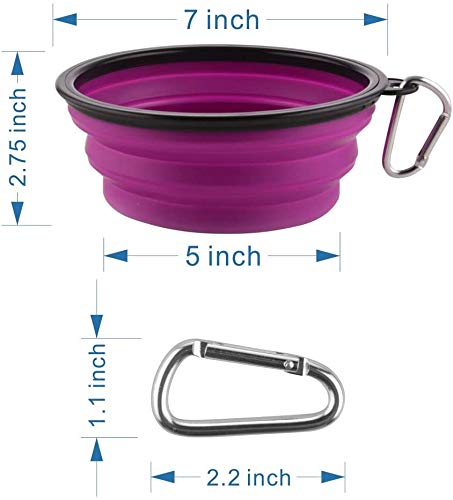 Large Collapsible Dog Bowls, 34oz Travel Water Food Bowls Portable Foldable Collapse Dishes with Carabiner Clip, 2 Pack (Purple+Red) - color: 34oz-Purple&Red