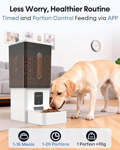 12L Large Dog Automatic Feeder with HD 1080P Camera: 50 Cups/20-Day Food Capacity for Travel & Business Trips - Anti-Clog for 2-18mm Large Kibble