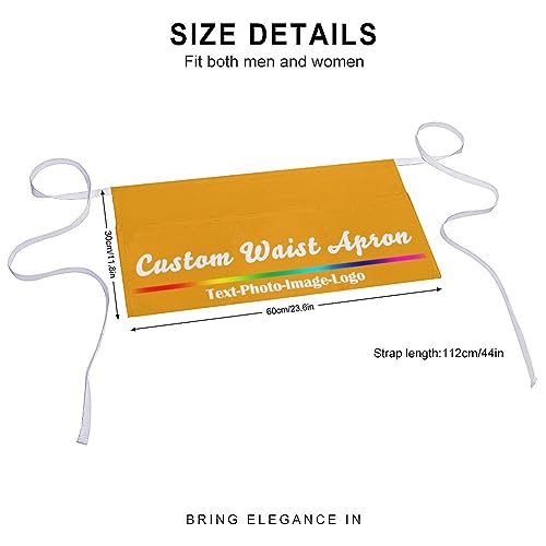 sophiehome Custom Waist Apron with Pockets Add Photo Logo Name Personalized Waiter Server Short Aprons for Kitchen - color: Gold
