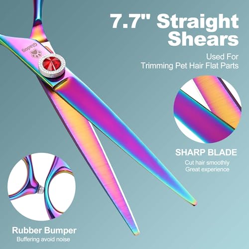GLADOG Pro Rainbow 17.8cm(7인치) 전문 반려동물 그루밍 가위 키트, 6-in-1 강아지 가위, 티타늄 코팅, 스테인리스 스틸, 오른손잡이용, 5개입 - style: 프로 레인보우