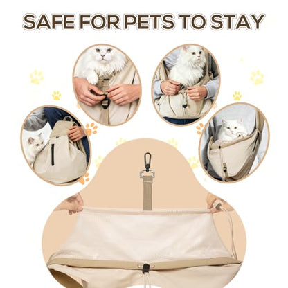 Dog Carrier Sling for Small Dogs/Cats Up to 15 lbs - Multi-Pocket Oxford Pet Sling Carrier Bag with Adjustable Strap (Beige) - color: Beige