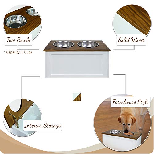 Casual Home 603-15 Wooden Storage Stand Pet Feeder, Two-Tone (Warm Brown, White), One Size - color: Warm Brown+White