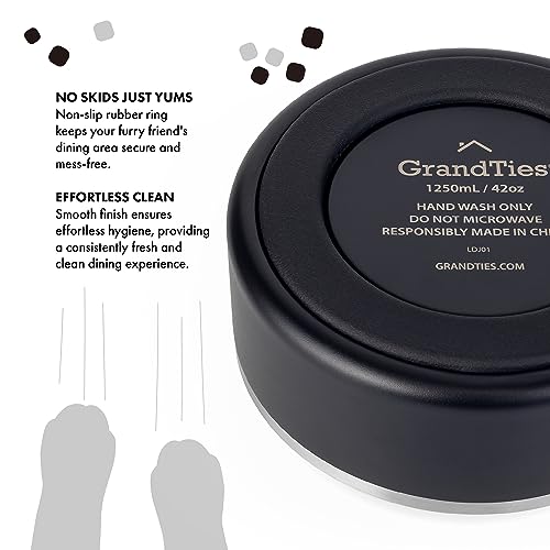 GrandTies Stainless Steel Dog Bowl | Engraved Reusable BPA-Free Insulated Cat & Dog Bowls | Large Heavy Duty Non Skid Spill Proof Bowl | Outdoor Dog Water Bowl (42oz, Midnight Black) - color: Midnight Black, size: 42oz