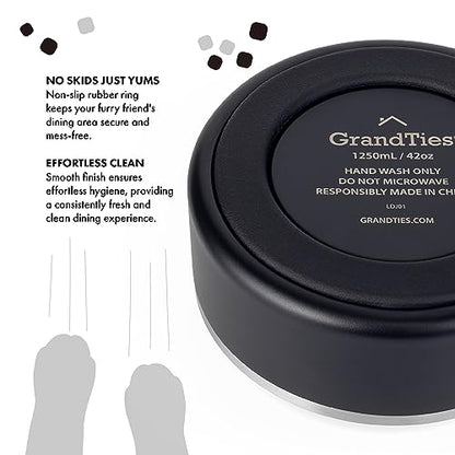 GrandTies Stainless Steel Dog Bowl | Engraved Reusable BPA-Free Insulated Cat & Dog Bowls | Large Heavy Duty Non Skid Spill Proof Bowl | Outdoor Dog Water Bowl (42oz, Midnight Black) - color: Midnight Black, size: 42oz