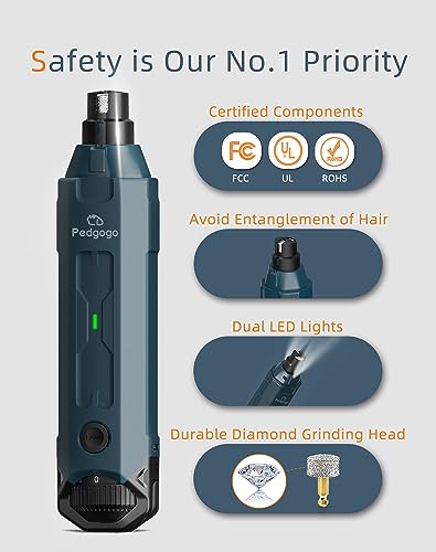 6-Speed Dog Nail Grinder& 5 Grinding Heads Super Quiet (45 db)Pet Nail grinder with 2 LED Lights 12000RPM & 3 Grinding Ports with Dust Cap Dog Nail Trimmer for Large Medium Small Dogs - size: Blue+5 Heads
