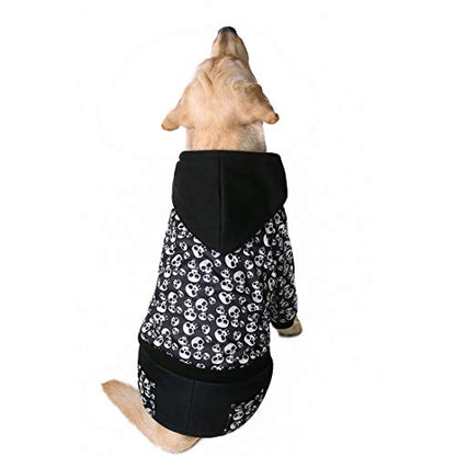 Halloween Skeleton Dog Costume - Black Fleeced Hoodie Sweatshirt with Pocket, Pullover Hood for Medium to Large Dogs - color: Black Skull, size: 32(Chest 32.28'',Back 24.41'')