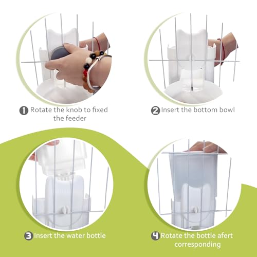 Hanging Cage Automatic Small Pet Food Bowl Water Bottle Dispenser, 1L Auto Gravity Pet Feeder and Waterer Set Kennel Feeding Station Crate Feeder Dish for Rabbit Puppy Cats Ferret (Grey) - color: Grey