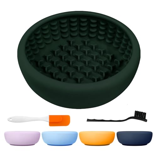 Dog Slow Feeder Licking Bowl,Anxiety Relief Treat Dispenser, Non-Slip Anti-chocking Pet Dish, Interactive Puzzle Toy for Small Medium Breed,Freezable BPA Free Silicone Dishwasher Safe - color: green, size: S