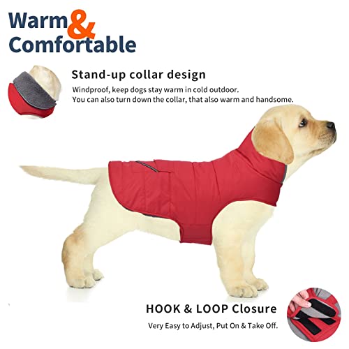 Petglad Dog Coat, Waterproof Dog Winter Jacket with Pocket, Reflective Adjustable Pet Snow Vest, Warm Cozy Fleece Sweater for Small Medium Extra Large Dogs - Red, S - color: Red, size: S(Chest Girth:12.6-16.1")