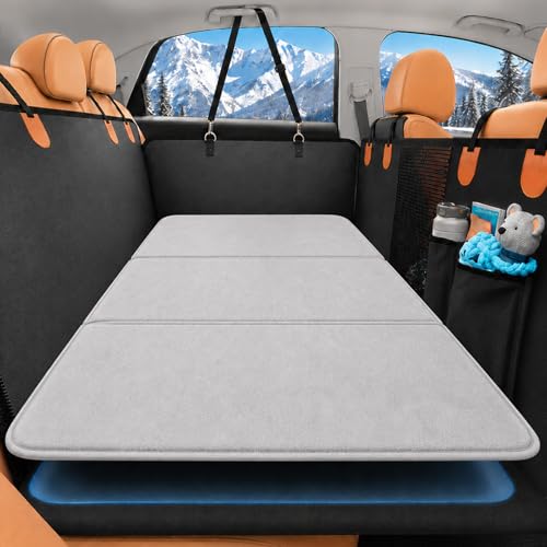 51.2"×23.6" Waterproof Dog Car Bed Mat for Backseat Extenders | Memory Foam Dog Mat, Waterproof Rubber Bottom Non-Slip Pet Cushion, Washable Coral Fleece Pad , Multi-Use for Sofa Bed Yoga