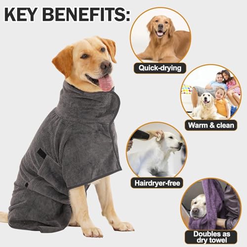 Dog Bathrobe, Quick Drying Super Absorbent Dog Robes for After Bath, Warm Keeping Dogs Towel, Dogs Bath Supplies, Comfortable Soft Drying Coat(X-Large, Grey) - size: X-Large