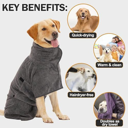Dog Bathrobe, Quick Drying Super Absorbent Dog Robes for After Bath, Warm Keeping Dogs Towel, Dogs Bath Supplies, Comfortable Soft Drying Coat(X-Large, Grey) - size: X-Large