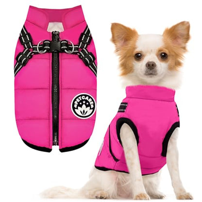 PETCARE Winter Dog Coat with Harness Built in Waterproof Dog Jackets Warm Pet Fleece Vest Windproof Snow Jacket Snowsuit Reflective Dogs Cold Weather Coats for Puppy Small Medium Large Dogs Cats - color: Pink, size: 5XL(Chest 31.5" Suggest 45-70 lbs)