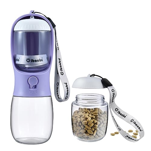 Cibaabo Dog Water Bottle with Food Container, Travel Puppy Water Bowl, Portable Pet Dispenser, Dog Stuff Accessories Items, Puppy Essentials Necessities for Yorkie Chihuahua Cat Walking and Hiking - color: #06 Purple, size: 10oz
