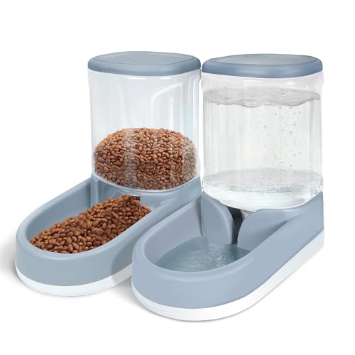 MOLOPARTY Automatic Dog Cat Feeder and Water Dispenser Gravity Food Feeder and Waterer Set with Pet Food Bowl for Small Medium Dog Puppy Kitten, Large Capacity 1 (Pet Feeder and Waterer Set)