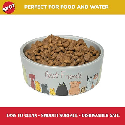 SPOT Best Friends Pet Food Dish - Food or Water Ceramic Bowl for Pets, Ideal for Small Dogs, Dishwasher Safe, 1.75 Cups (14oz) Capacity - 5in, Light Grey - size: 5 inch