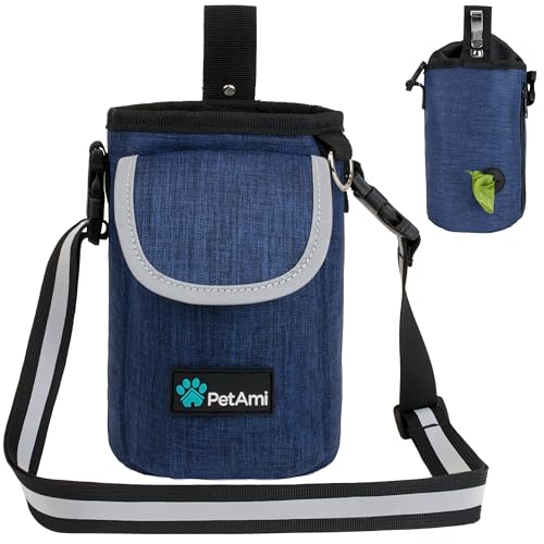 PetAmi Dog Treat Pouch, Large 3-Cup Dog Training Treat Bag with Poop Bag Dispenser, Hands-Free Waist Belt & Crossbody Strap, Reflective with Multiple Pockets & Belt Clip (Navy) - color: Navy