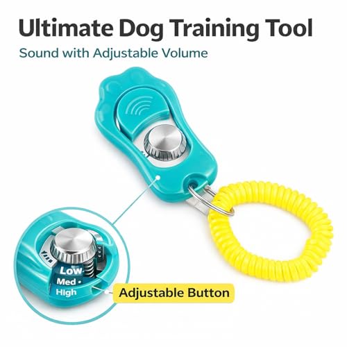 Adjustable Dog Training Clicker, 3 Gears Claw Shaped with Wrist Strap, Sky Blue - High, Medium, Mute Sound Modes, Comfortable Wear for Dogs and Cats (Blue) - color: Blue