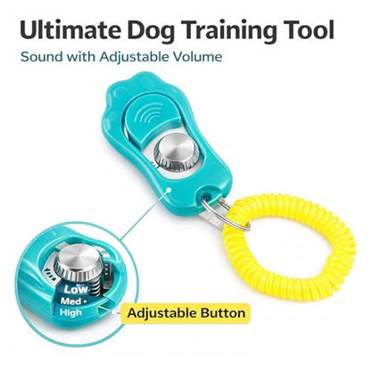 Adjustable Dog Training Clicker, 3 Gears Claw Shaped with Wrist Strap, Sky Blue - High, Medium, Mute Sound Modes, Comfortable Wear for Dogs and Cats (Blue) - color: Blue