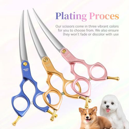 6.5'' Small Curved Dog Grooming Scissors Blue Professional Trimming Shears with Ultra-Lightweight Offset Handle CNC 440C Stainless Steel Blades Pet Scissors for Face and Paws - color: Blue Curved