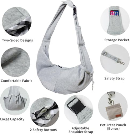 CONLI Small Dog Carrier Sling with Adjustable Strap & Dual Safety - Features Storage Pocket & Detachable Treat Pouch, Hands-Free Pet Sling for Chihuahuas, Yorkies Under 12lbs for Walking, Hiking