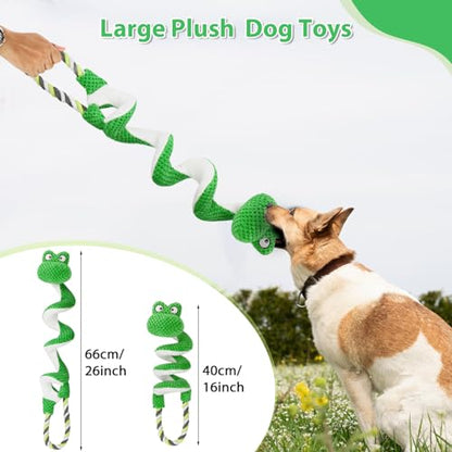 Letsmeet Interactive Squeaky Dog Toys with Pull Rope, Large Dog Tug of War Toy, Plush Puppy Chew Toys for Dental Health, Great for Small, Medium and Big Dogs - color: Green