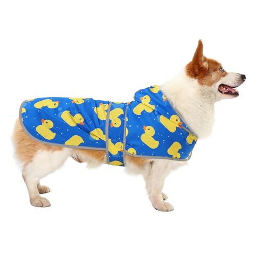 Dog Raincoat, Waterproof Dog Rain Jacket with Hood, Adjustable Rain Coat Poncho with Reflective Strips & Leash Hole for Large Medium Small Dogs Puppies, Lightweight Pet Clothes - color: Blue Duck, size: Large