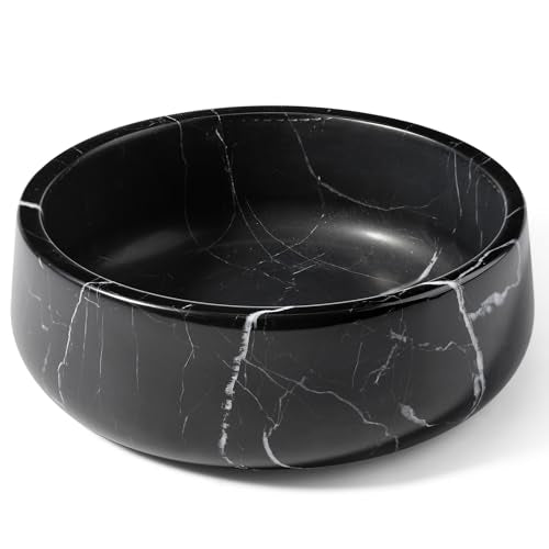Karibiber Black Marble Dog Bowl, 3.5lbs Non Slip,Non Spill Heavy Dogs Food Bowl, Large Dog Dish, Weighted Food and Water Bowls for Medium Dogs, Natural Stone Pet Bowl, Easy to Clean, Holds 4.5 Cups - color: Black, size: S