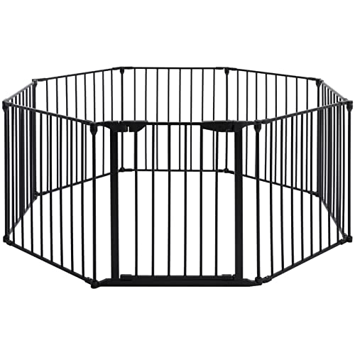 196" Extra Wide Baby Gate Metal Safety Playpen - Fireplace Fence for Toddler/Pet/Dog, Max Length 196", 8-Panel (30" H, Black) - size: 196" Wide, 8-Panel (30" H)