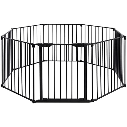 196" Extra Wide Baby Gate Metal Safety Playpen - Fireplace Fence for Toddler/Pet/Dog, Max Length 196", 8-Panel (30" H, Black) - size: 196" Wide, 8-Panel (30" H)