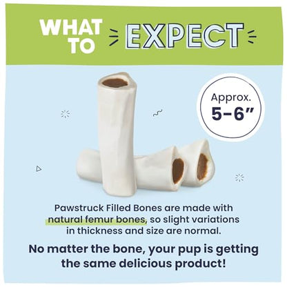 Pawstruck Large 5-6" Filled Dog Bones, Peanut Butter Flavor - Made in USA, Long Lasting Stuffed Femur for Aggressive Chewers, Dental Treat - Pack of 6, Packaging May Vary - size: 6 Pack