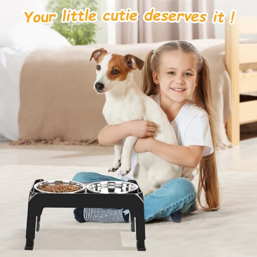 Elevated Dog Bowls 3 Height Adjustable Raised Bowl Stand with 25oz Stainless Steel Dog Food Bowls Anti-Slip for Small Dogs Adjusts to 7.5", 6", 2.75", Black - color: Black, size: Small dogs