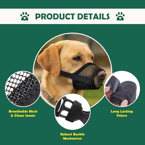 Dog Muzzle for Large Dogs – Adjustable Velcro with Air Mesh Muzzle for Large Sized Dog | Mussels for Dogs Grooming | Muzzles to Prevent Biting Barking Chewing | Allows Panting and Drinking - size: Large ( 7.0” - 9.4” )